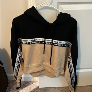Adidas Black and Tan Cropped Hoodie